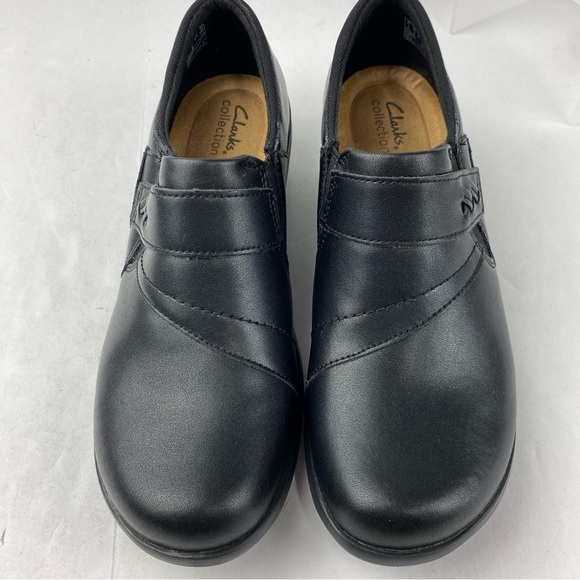 Clarks Collection Womens 10 Black Leather Angie Pearl Slip On Loafer Casual - Picture 5 of 7